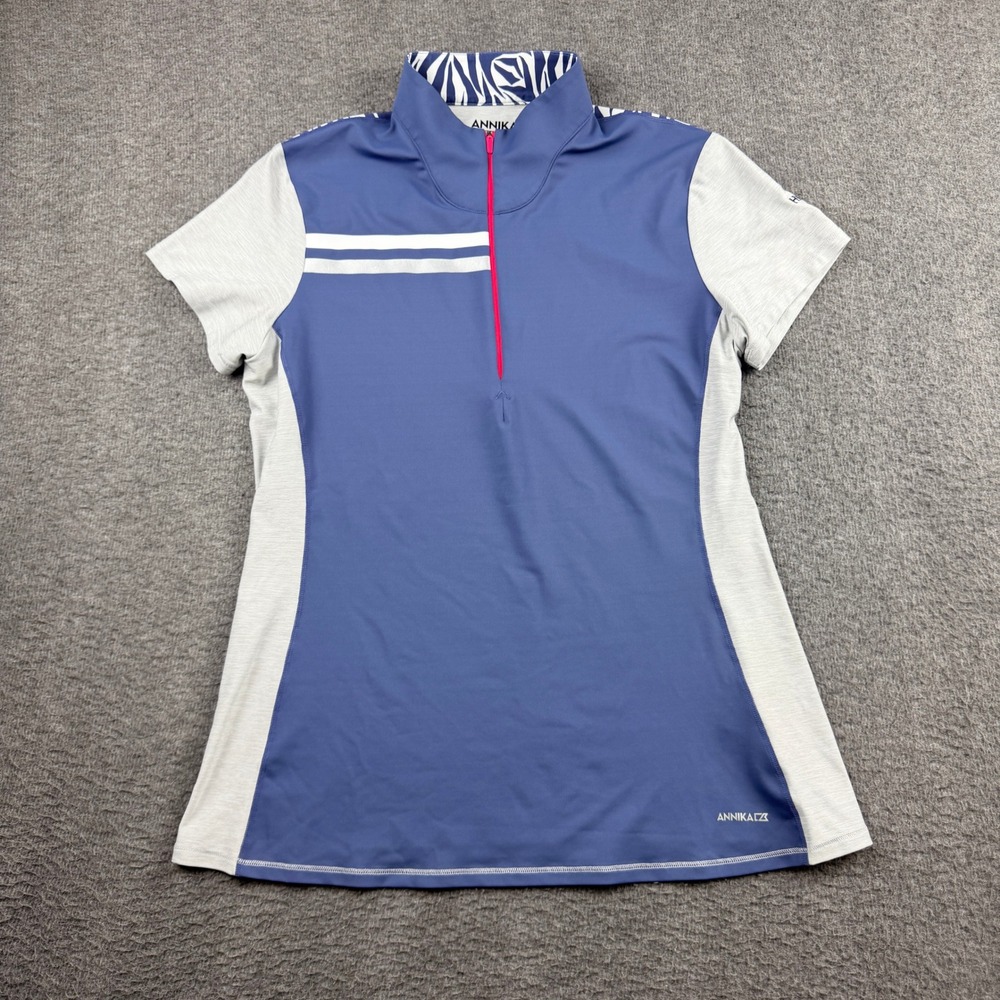 Annika Cutter & Buck‎ Short Sleeve S Small Golf Polo Shirt Blue Gray Zebra Print